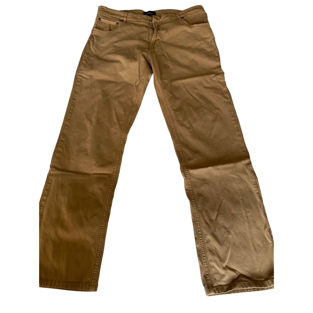 Bugatchi Womens Stretch Mid Rise Straight Leg Pants Camel Brown Size 35